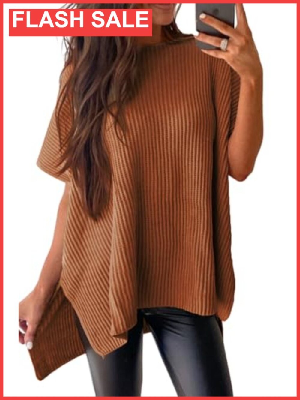 Womens Crewneck Short Sleeve Sweater Loose Knit Pullover Tunic Top